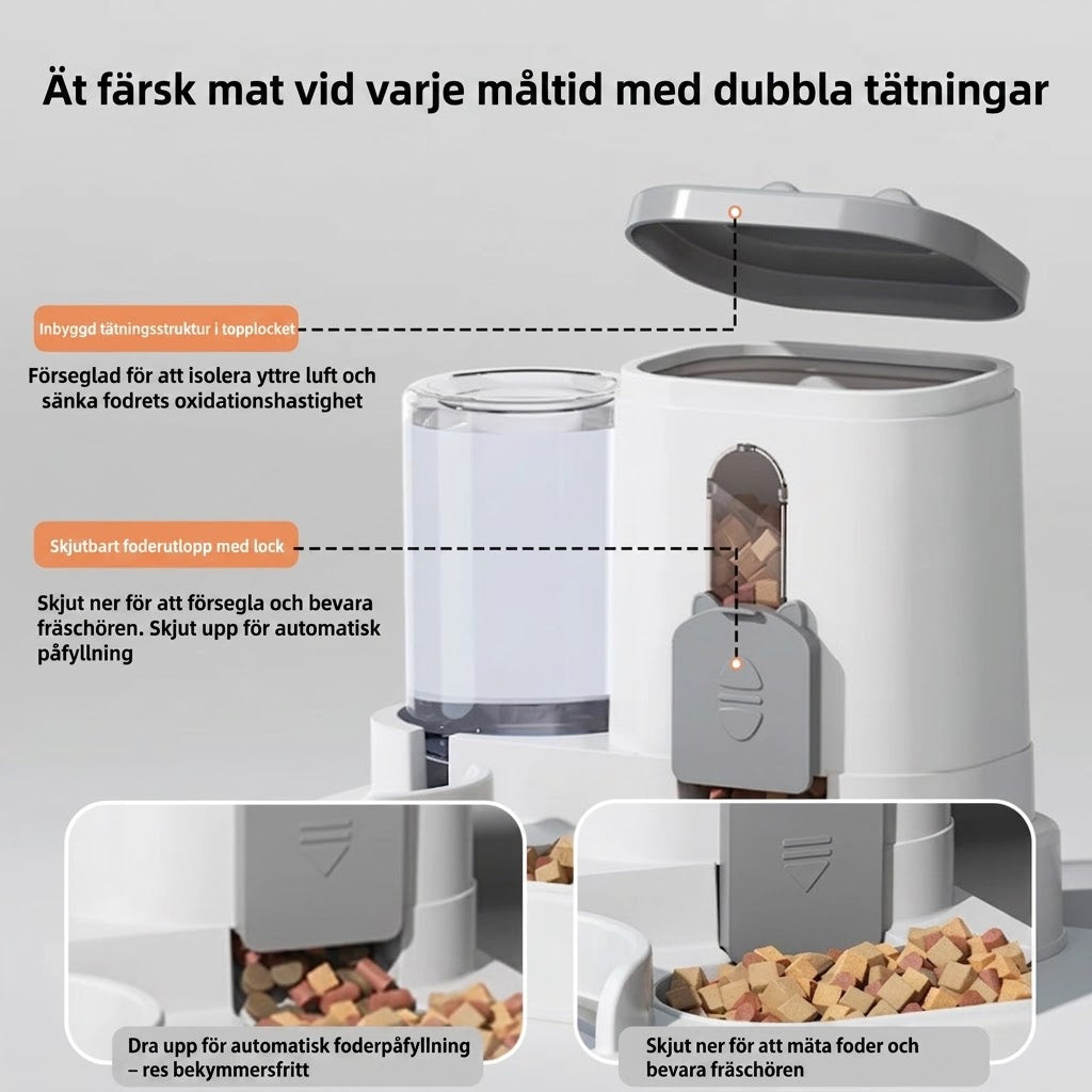 Automatisk Foderstation Med Vattenskål För Katt Och Hund
