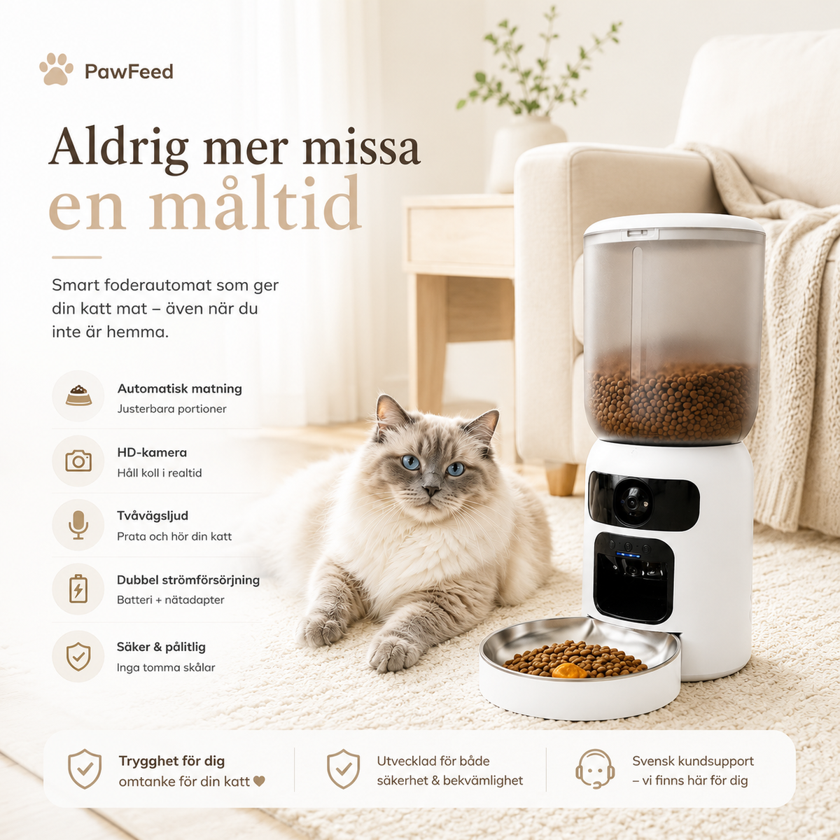 MatSmart - Automatisk Husdjursmatare med Kamera & Tidsstyrd Matning