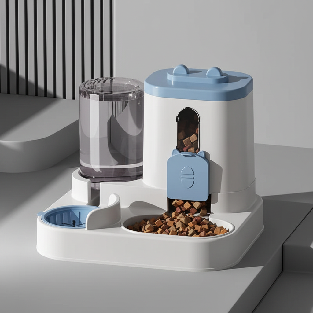 Automatisk Foderstation Med Vattenskål För Katt Och Hund