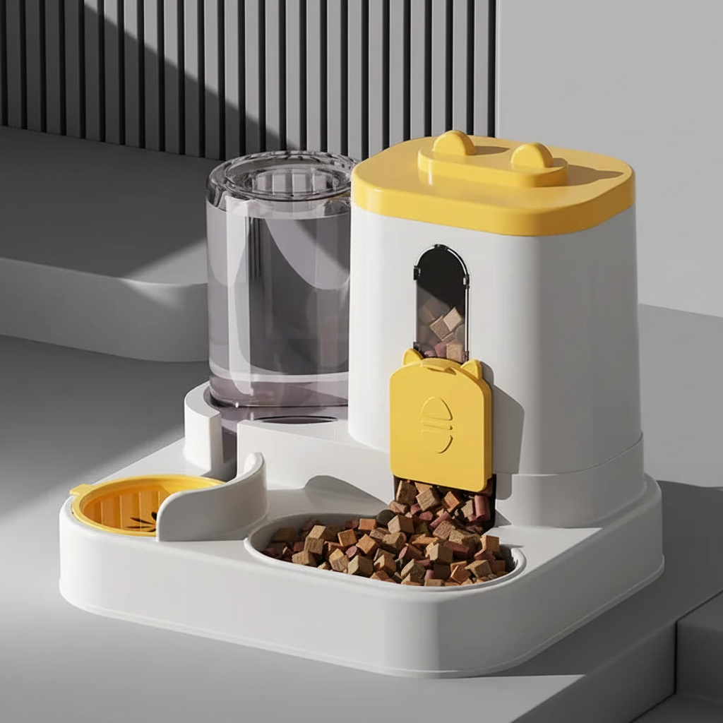 Automatisk Foderstation Med Vattenskål För Katt Och Hund